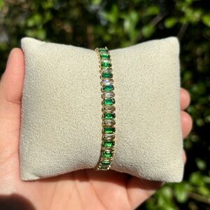 18K Gold Plated Stainless Steel Green & White Diamond Tennis Bracelet